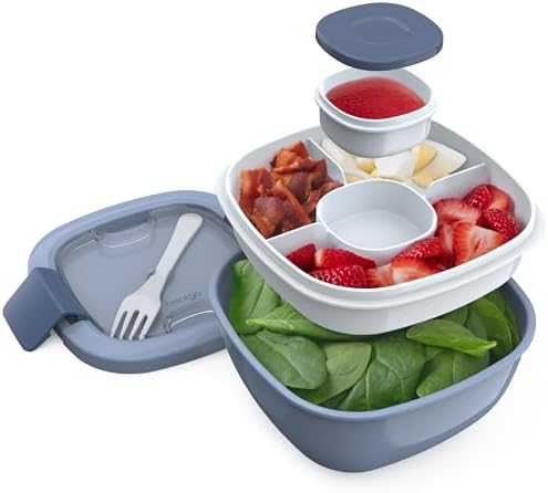 Bentgo Salad Container, Lunch Bowl with 4-Compartment Toppings Tray, 54 oz