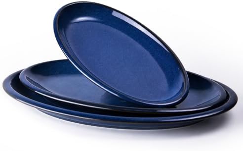 DOWAN Ceramic Serving Platter Set of 3-16"/14"/12" Large Serving Tray for Party Food, Turkey & Cheese, Oval Serving Dishes for Entertaining - Oven & Dishwasher Safe - Blue