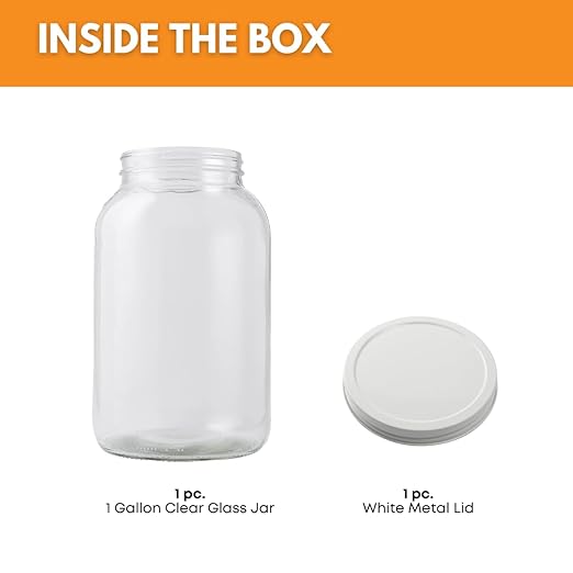 FastRack - 1 Gallon Jar with White METAL Airtight Lid | Glass Canisters with Airtight Lids | Large Glass Jar with Fermentation Lid for brewing, fermentation and pickling