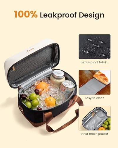 LOVEVOOK Insulated Lunch Box for Women Men, Reusable Lunch Bag with Large Capacity, Leakproof Cooler Lunch Tote for Work, Office, Outdoor Use, Black
