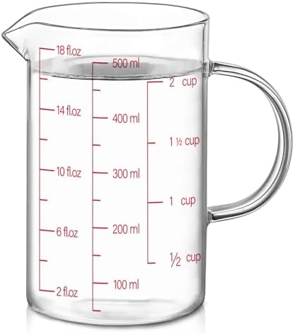 Luvan 18OZ/500ML Glass Measuring Cup, 2 Cup Glass Measuring Cups With 3 Scales (Ml/Oz/Cup), High Borosilicate Measuring Cup With Handle and V-Shaped Spout, Dishwasher/Freezer/Microwave Safe