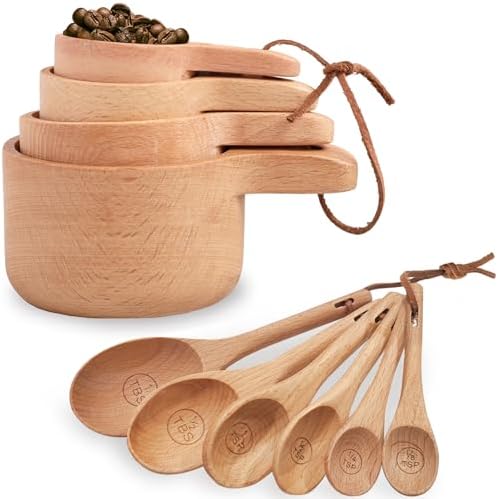 Wooden Measuring Cups and Spoons Set, 10 Piece, Handcrafted