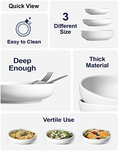 LE TAUCI Pasta Bowls 32 oz, Salad Bowls Set for Serving Soup, Pasta, Noodle, Dinner, Large Kitchen Bowl Plates, Microwave Safe - 7.8 Inch, Set of 4, White