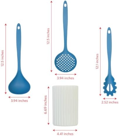 Glad Kitchen Utensils Set, 8pcs - Nonstick Cooking Tools with Utensil Holder - Nylon Spoon, Ladle, Skimmer, Spaghetti Server, and Turner Spatula Set - Dishwasher Safe, Blue