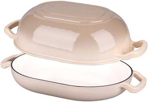VORRINGARD Enameled Cast Iron Sourdough Bread Oven, Dutch Oven, Loaf Cast Iron Bread Pan for Homemade Bread Baking, Meatloaf Pan with Lid, 5QT, Latte