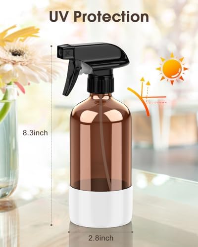 Bontip Glass Spray Bottle with Silicone Sleeve Protection, Amber Glass Spray Bottle Set for Window Cleaner Aromatherapy Facial Hydration Watering Flowers Hair Care 2 Pack/16 oz (White & Orange, 16 oz)