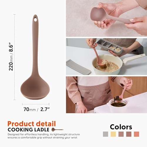 Platinum Silicone Cooking Ladle for Baking, Scraping & Mixing, 100% Food Grade Colorful Silicone Kitchen & Serving Utensils, Heat Resistant, Non-Stick Cookware - 8.6 inch Taupe Brown