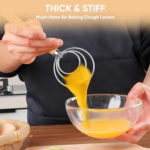 Maxjoy Danish Dough Whisk, Stainless Steel Wooden Bread Tool for Sourdough