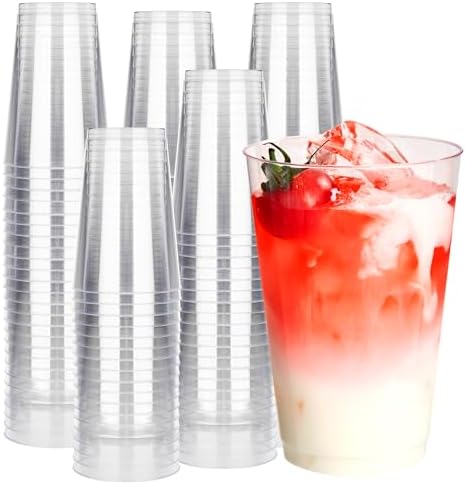 RACETOP 14 oz 200 Pack Disposable Plastic Cups, Disposable Clear Plastic Cups for Parties, Weddings, Gatherings, and Festival Events