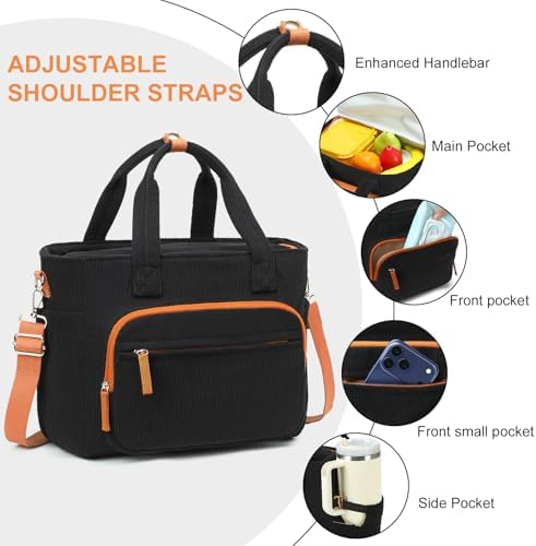 Bluboon Insulated Lunch Box for Work with Cup Holder, Corduroy Lunch Tote