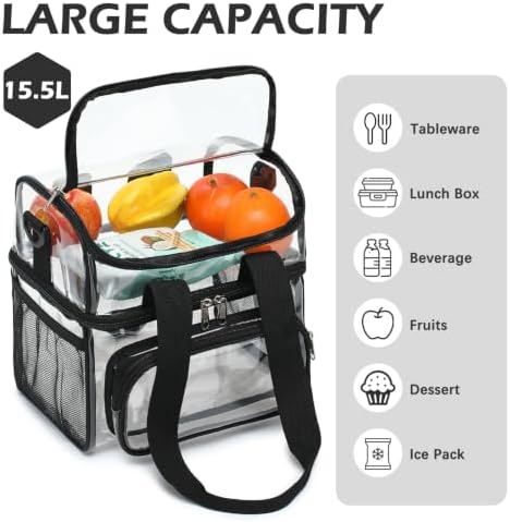 FlowFly Double Layer Cooler Insulated Lunch Bag Adult Lunch Box Large Tote Bag for Men, Women, With Adjustable Strap,Front Pocket and Dual Large Mesh Side Pockets