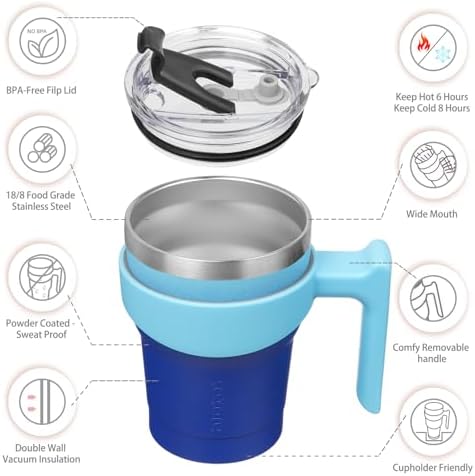 BJPKPK 10 oz Mini Tumbler with Lid, Straw & Handle, Insulated Steel Cup
