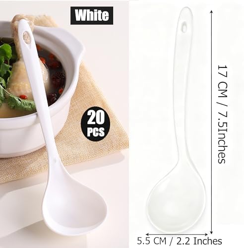 Large Plastic Serving Spoons,Disposable Heavy Duty Serving Spoons,Long Handle Scoop Soup Rice Ladle for Party Catering Buffet Restaurant,20 Pieces,White