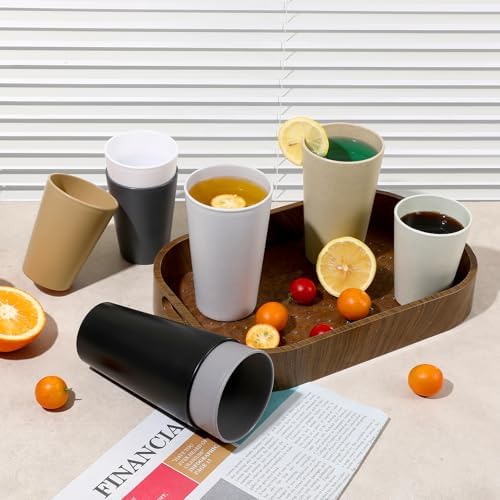 HEYCOME Set of 16 Wheat Straw Cups, 16 Pcs 20 oz Unbreakable Drinking Cups, Reusable Plastic Cups Sets, Water Glasses Tumblers, Microwave & Dishwasher Safe, Bpa Free, 8 Colors