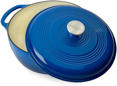 Mercer Culinary Enameled Cast Iron Round Dutch Oven, 6 qt., Navy Blue
