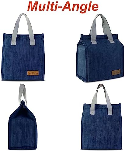 Mziart Dark Blue Oxford Cloth Lunch Bag, 8.86L x 5.12W x 10H, 2 Gallon Capacity, Insulated Aluminum Foil Interior, Leakproof and Lightweight