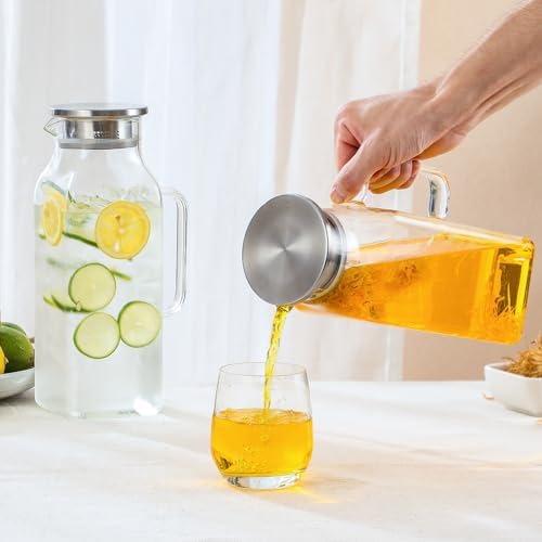 2 Pack 2.2Liters/75 oz Square Glass Pitcher with Lid and Handle for Fridge