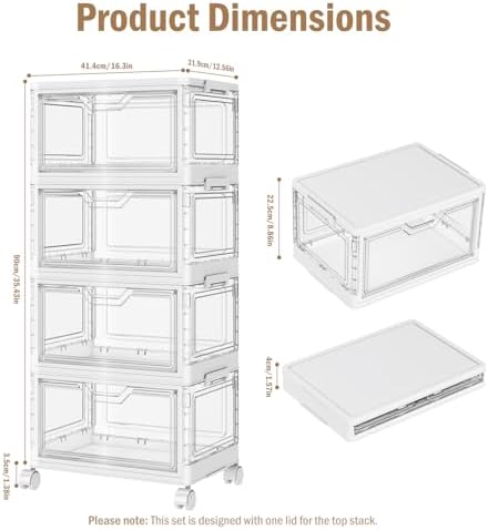 Kmiectse Clear Storage Bins with Lids - 4 Tier 32qt Plastic Stackable Bins