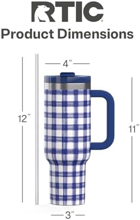 RTIC 40oz Road Trip Tumbler, Insulated, Ceramic Lined, Cobalt Gingham