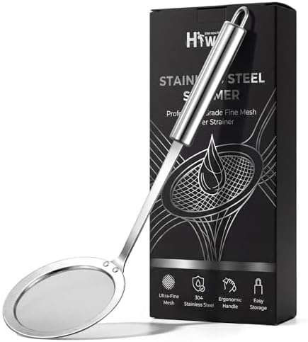 Hiware Stainless Steel Fat Skimmer Spoon - Fine Mesh Food Strainer for Grease, Gravy and Foam, Japanese Hot Pot Skimmer with Long Handle