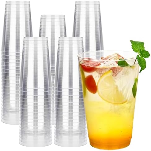 RACETOP 14 oz Clear Plastic Cups 100 Pack for Party