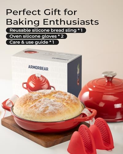 5QT Enameled Cast Iron Sourdough Bread Oven for Homemade, Red