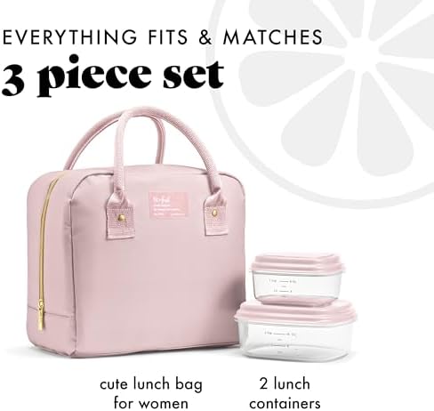 Fit & Fresh Bloomington Lunch Bag for Women - Insulated Large Lunch Box for Work with Containers, Leak-Resistant, Stain-Resistant, Zipper Closure, Mauve