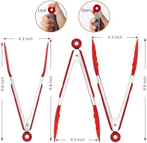 9 Inch Cooking Tongs with Silicone Tips Set of 3(Red)