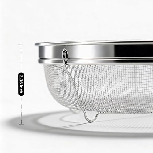Fine Mesh Strainer for Kitchen, Stainless Steel Colander Bowl for Pasta, Rice, Fruit, Metal Net Baskets with Resting Base - Strain, Drain, Rinse (Diameter 9.84 inch)