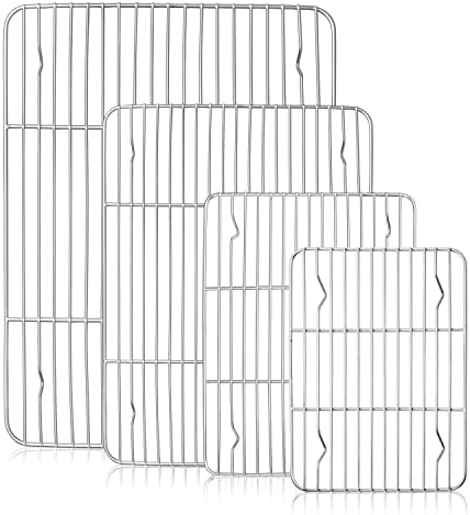 Herogo Cooling Rack Set of 4, Stainless Steel Cooking Baking Rack, Fit Various Size Cookies Sheets, for Cooling Grilling Roasting, Rust Free & Dishwasher Safe