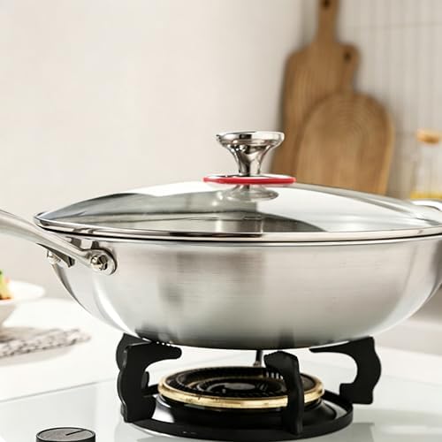 13 inch Stainless Steel 316 Wok with Lid, Stir-Fry Pans, Dishwasher and Oven Safe, Works on Induction (13 inch with Lid)