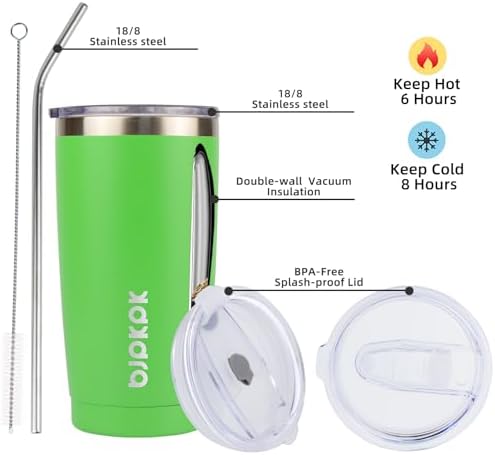 BJPKPK 20oz Coffee Tumbler with Lid & Straw, Insulated Stainless Steel Mug