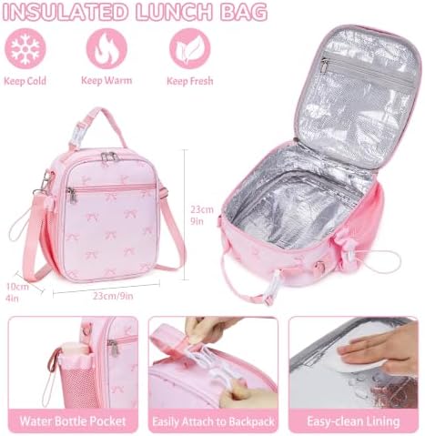 Kids Bento Lunch Box with Food Jar, Water Bottle, Lunch Bag, Bow