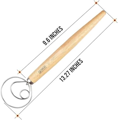 ORBLUE Premium Danish Dough Whisk - Dutch Whisk with Stainless Steel Ring - Danish Whisk for Bread, Pastry or Pizza Dough, 13-inch 2-PACK