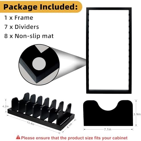 MinBoo Bamboo Pot Lid Organizer Pot Lid Holder, Pot and Pan Organizer Drawer Organizer for Pot Lids, Pans, Cutting Boards & Baking Sheets, Dinner Plates, Reusable Containers in Cabinet Storage,Black