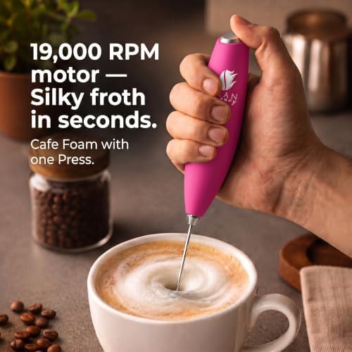 Bean Envy Milk Frother Handheld - Coffee Mixer Wand with Stand - Raspberry