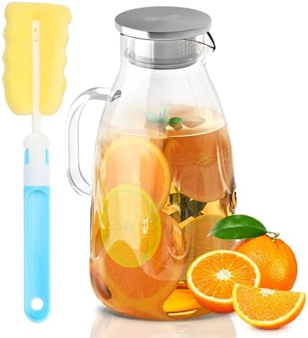 SUSTEAS 3 Liter 101 oz Glass Pitcher with Lid and Spout, Handmade Pitcher