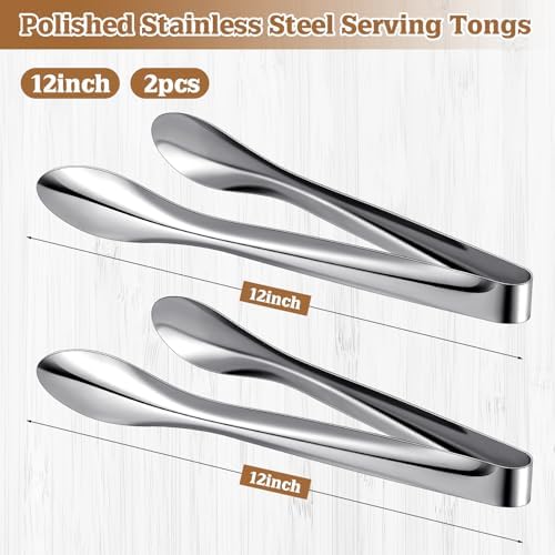 2 Pack Silver Polished Serving Tongs 12 Inch