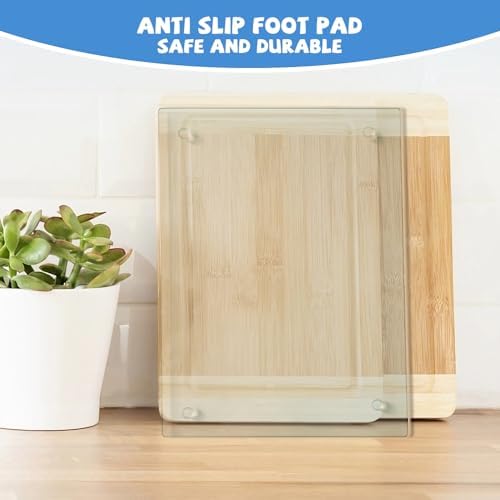 Mymonfif Tempered Glass Cutting Board for Kitchen, Clear Glass Board for Countertop, Heat Resistant, with Non-Slip Feet, 12x16" 1Pcs