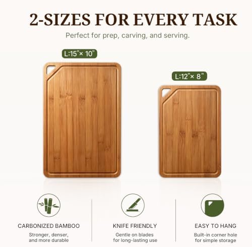GASHELL Bamboo Cutting Board Set with Beeswax Coating for Kitchen(M+L)