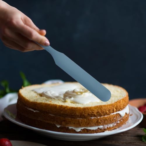 Silicone Jar Spatula,Non-Stick Heat Resistant Kitchen Thin Spatula,Sourdough Stirring Stick,Jam Spreader for Peanut Butter,Cake Cream Butter Spatulas for Scraping Icing Bread Cream (Blue)