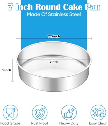 TeamFar 7 Inch Cake Pan, Stainless Steel Round Layer Cake Baking Pan