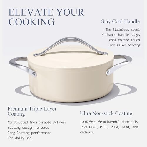 CookinCraze Ceramic Dutch Oven with Lid, 4.5 QT Nonstick Pot for Baking