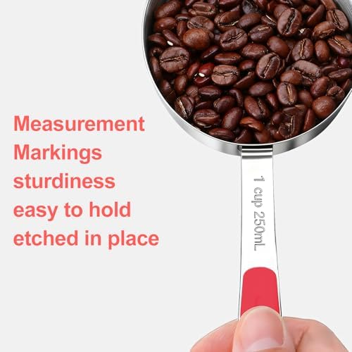 Bopei 10-Pcs Stainless Steel Measuring Cups & Spoons Set, Red Handles
