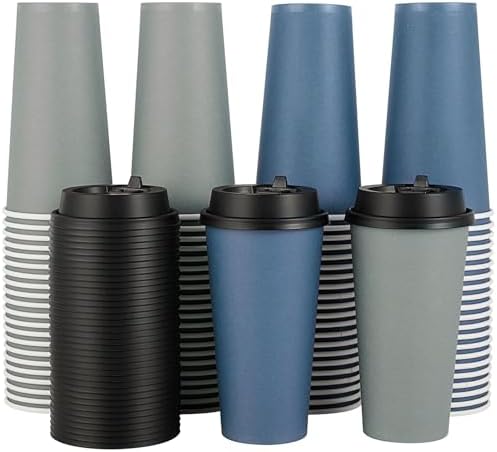 LITOPAK 100 Pack 20 oz Disposable Paper Coffee Cups with Lids