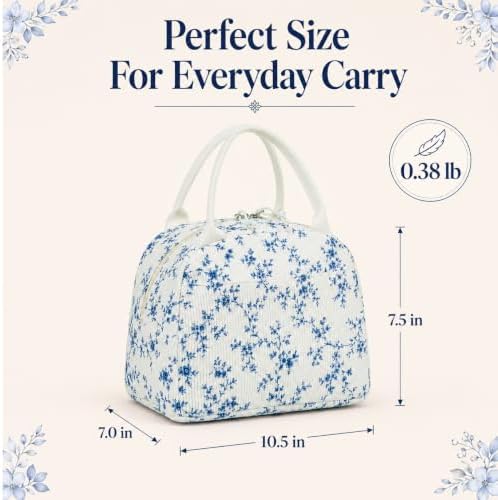 Bluboon Lunch Bag for Women Cute Corduroy Lunch Tote Bags with Shoulder Strap Reusable Insulated Lunch Box Large Capacity Reusable Insulated Cooler for Work Picnic or Travel