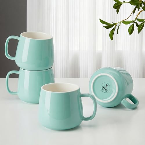 Teocera Coffee Mugs Set of 4-12oz Chip-Resistant Ceramic Cups with Ergonomic Handle | Dishwasher & Microwave Safe Mint Green Mugs | Keeps Beverage Hot, Perfect for Family Kitchen & Holiday Gifts
