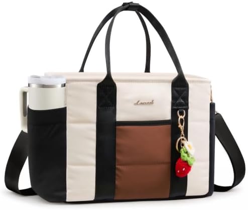 LOVEVOOK Insulated Women Lunch Bags for Work with Cup Holder & Wide Opening