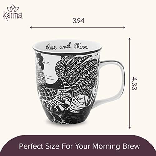 Karma Gifts 14 oz Black and White Boho Mug Rooster - Cute Coffee and Tea Mug - Ceramic Coffee Mugs for Women and Men