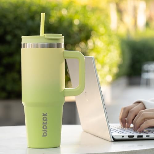 BJPKPK 40 oz Insulated Tumbler with Handle & Straw, Stainless Steel